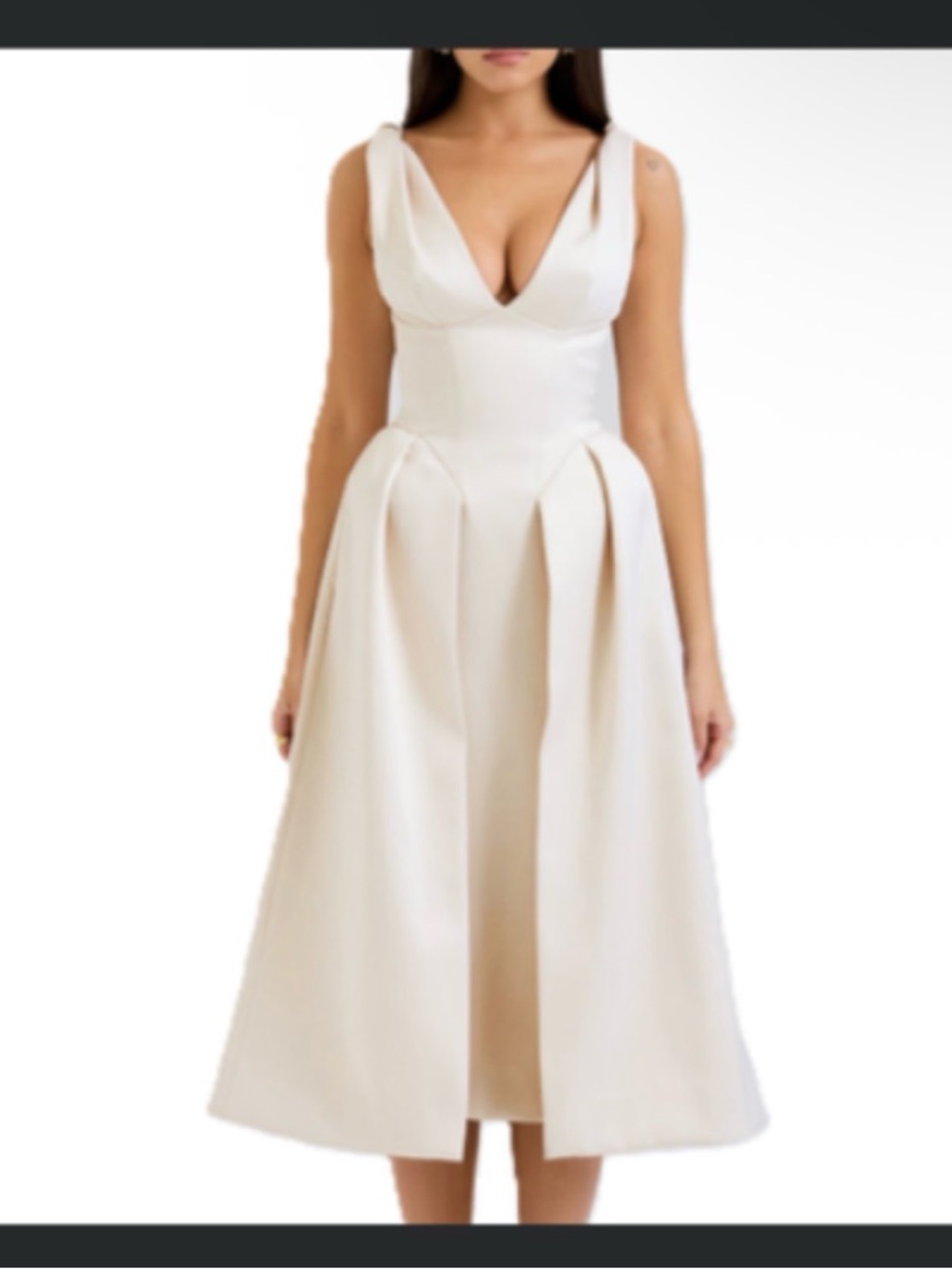 House Of CB Paloma Satin Pleated Midi Dress In Vintage Cream Women's Size M